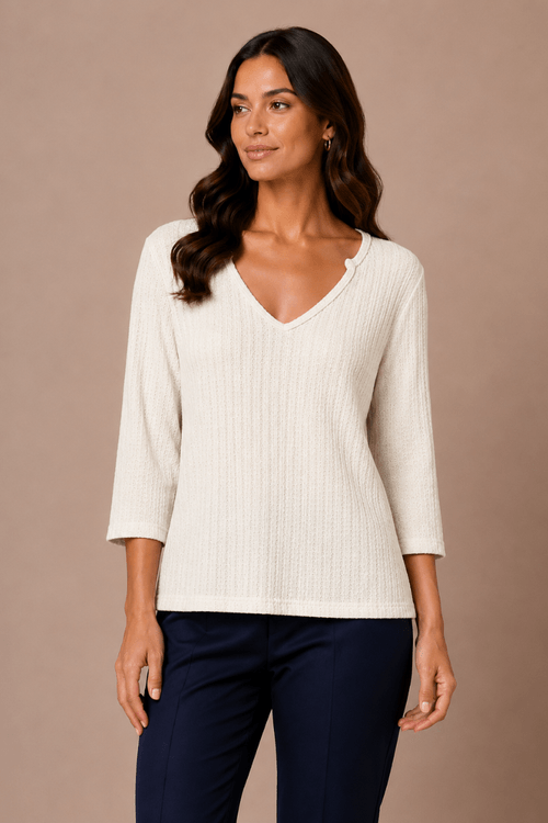 Blusa tricot decote hippie OFF WHITE -1-